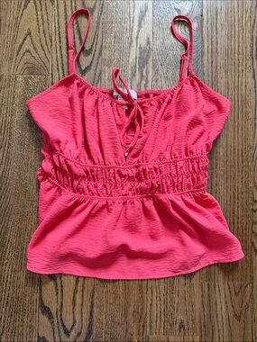 Monteau Coral Pink Smocked Waist Spaghetti Strap Cami